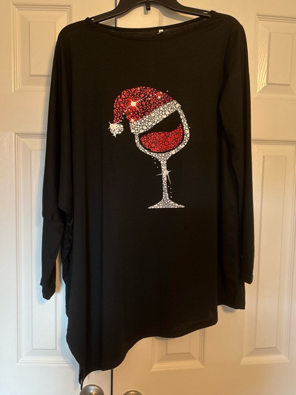 Black Holiday Wine Glass Graphic Tunic - Unbranded